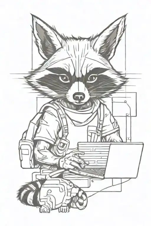 hacker racoon with computer  tattoo design idea