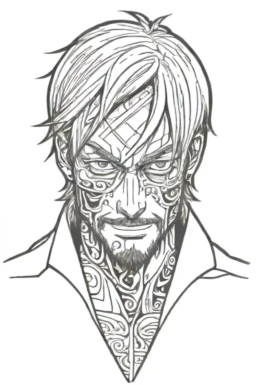 sanji one piece in an anime style , no hands, 0 hands, no face tattoos tattoo design idea