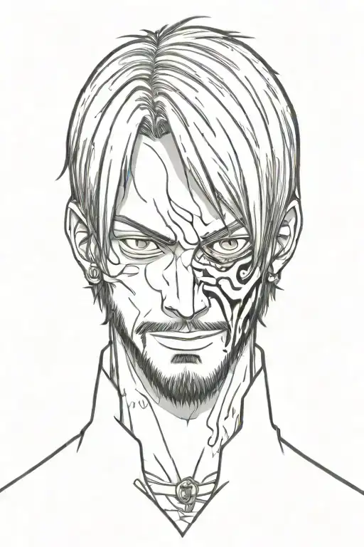 sanji one piece in an anime style , no hands, 0 hands, no face tattoos tattoo design idea