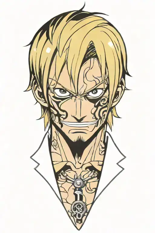 sanji one piece in helltaker style , no hands, 0 hands tattoo design idea