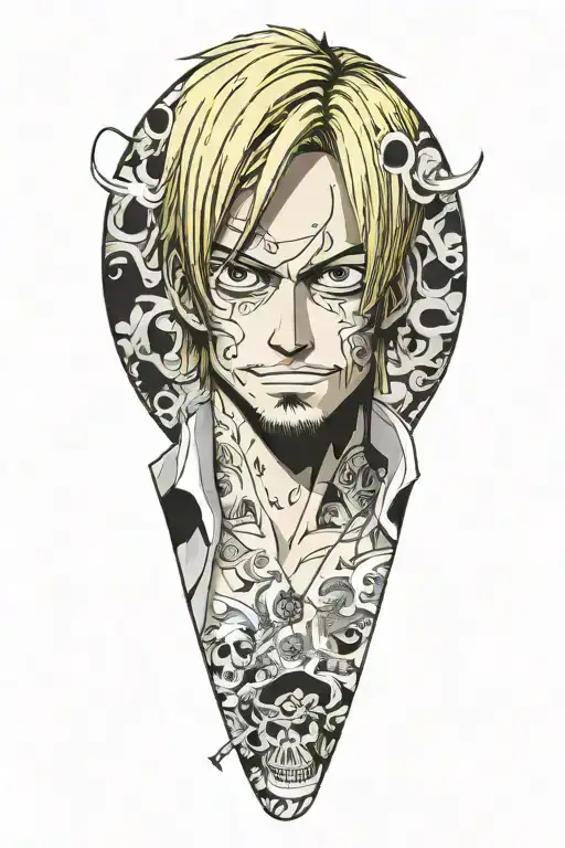 sanji one piece, no hands, 0 hands tattoo design idea