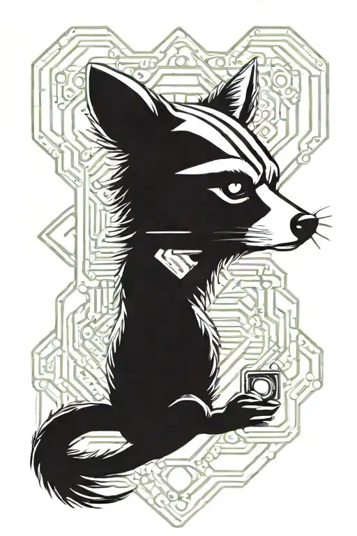 hacker racoon with computer  tattoo design idea