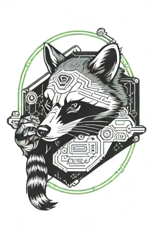 hacker racoon with computer  tattoo design idea