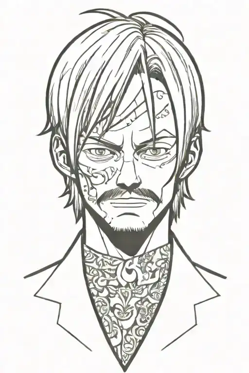 sanji one piece in an anime style , no hands, 0 hands, no face tattoos tattoo design idea
