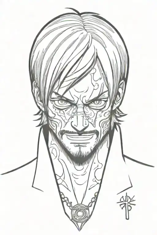 sanji one piece drawn in helltaker style , no hands, 0 hands tattoo design idea