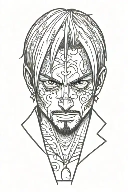 sanji, one piece, no hands, 0 hands, clear simmetric face tattoo design idea