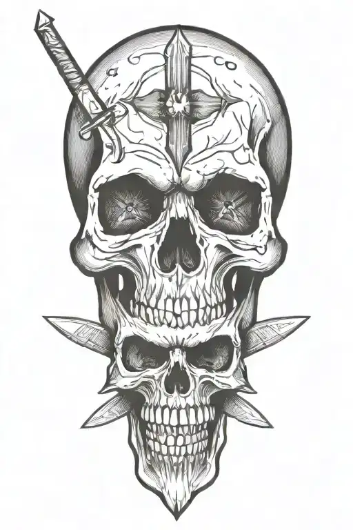 skull and knife tattoo design idea