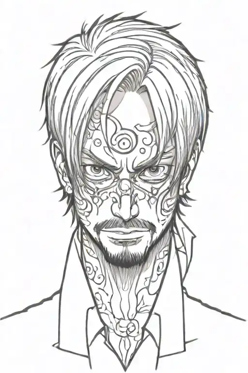 sanji one piece in an cartoon style , no hands, 0 hands, no face tattoos tattoo design idea