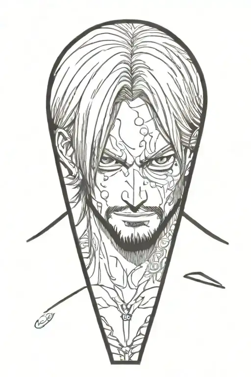 sanji, one piece, no hands, 0 hands, clear face. tattoo design idea