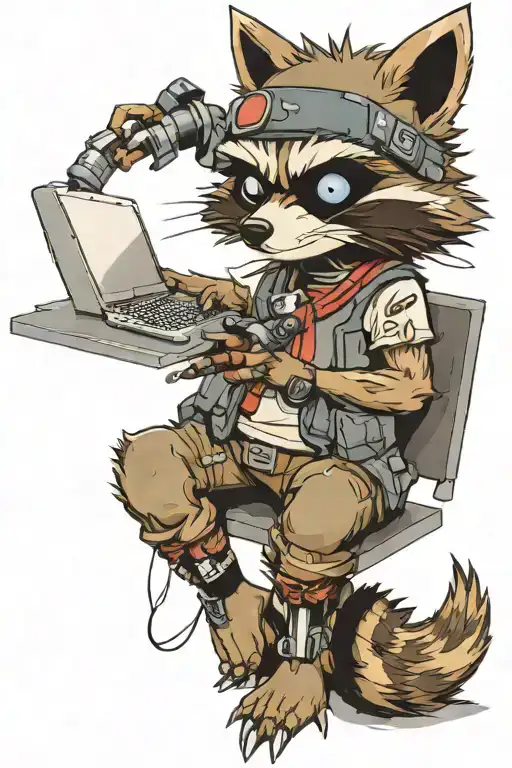 hacker racoon with computer  tattoo design idea
