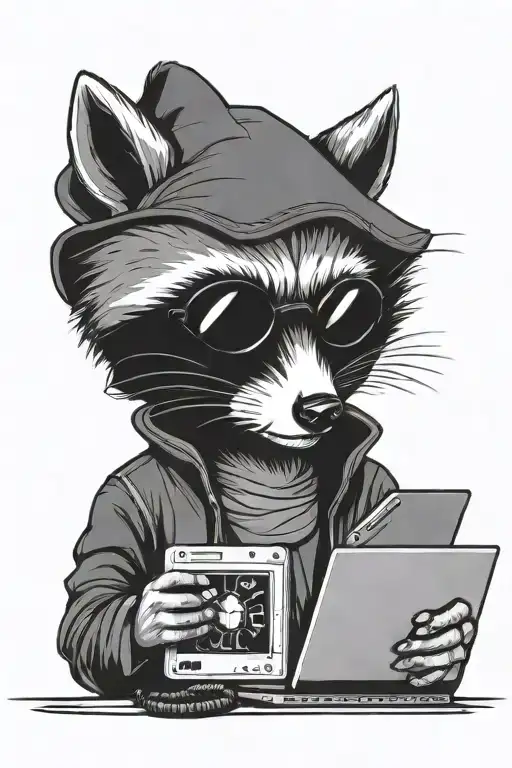 hacker racoon with computer  tattoo design idea