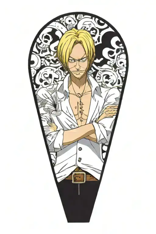 sanji one piece in a style , no hands, 0 hands, no face tattoos tattoo design idea