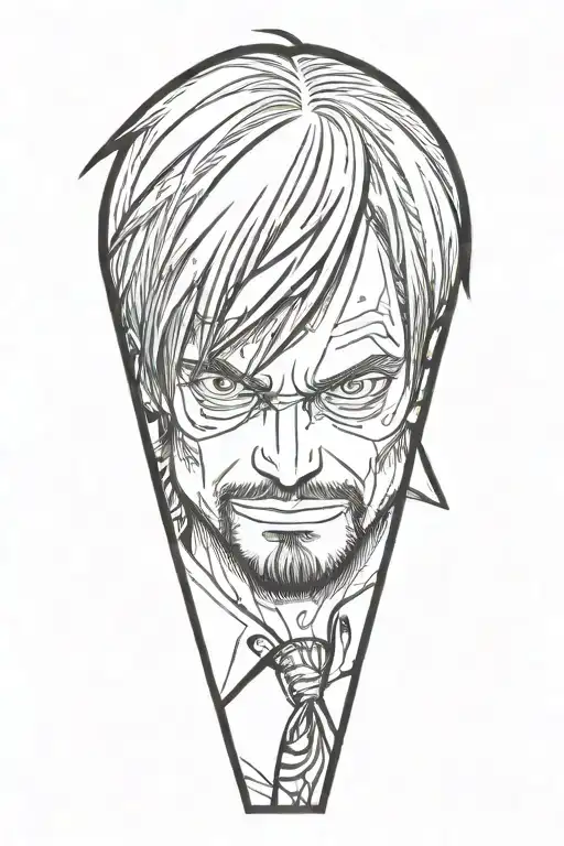 sanji one piece in cartoon style , no hands, 0 hands tattoo design idea