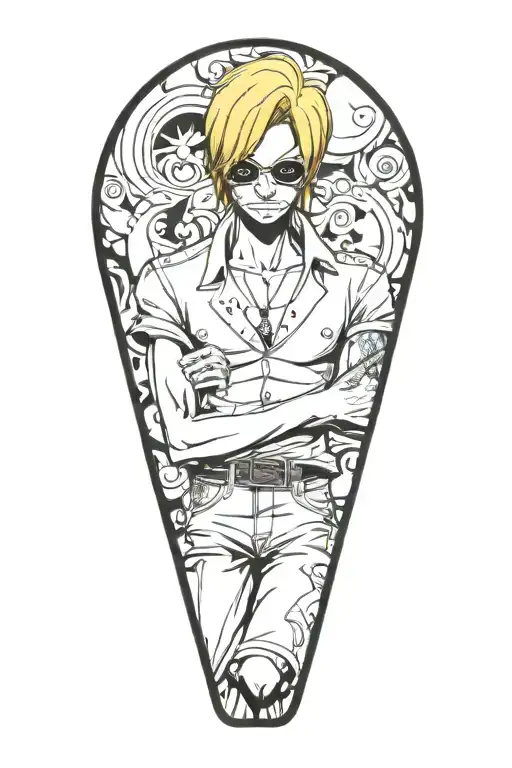 sanji one piece in cartoon style , no hands, 0 hands tattoo design idea