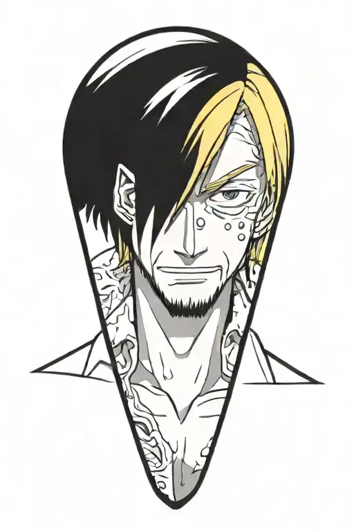 sanji one piece in an anime style , no hands, 0 hands, no face tattoos tattoo design idea