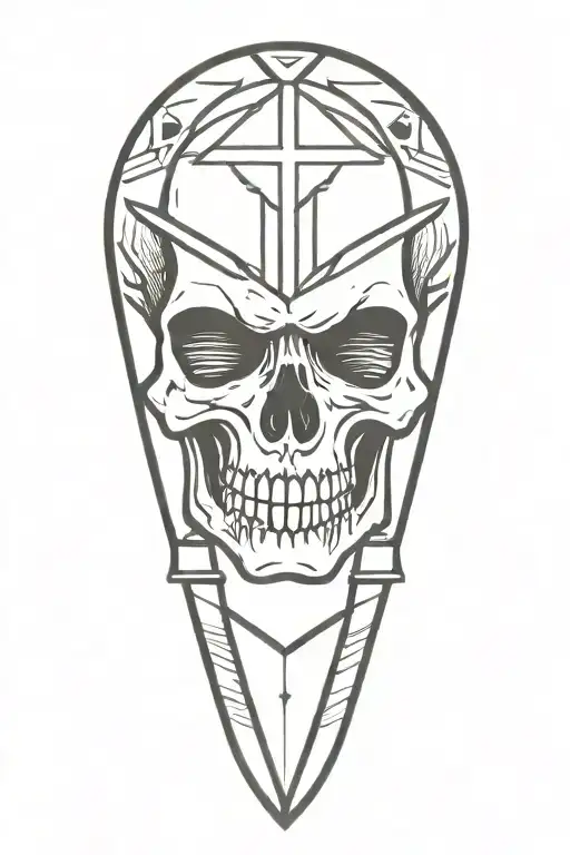 skull and knife tattoo design idea