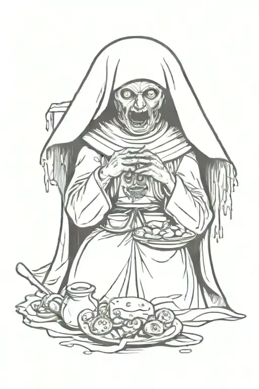 nun head being devoured by monster tattoo design idea