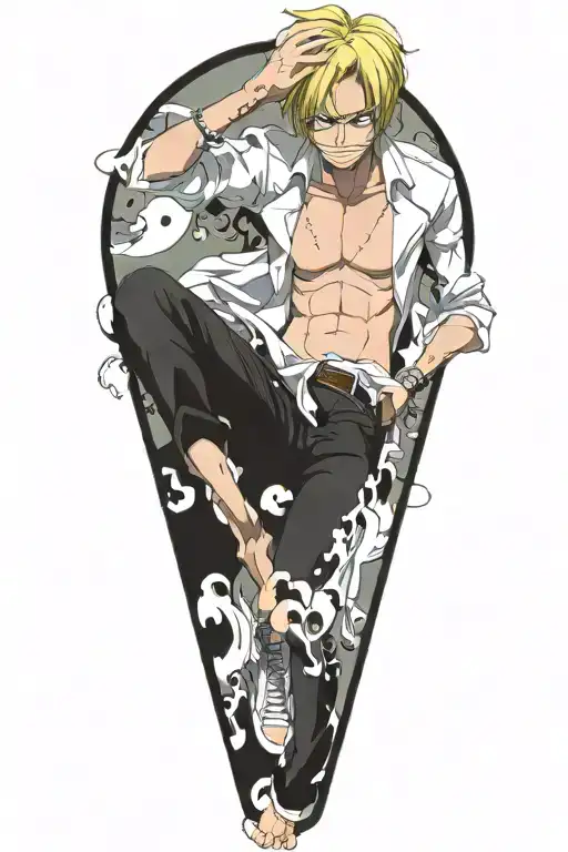 sanji one piece in an anime style , no hands, 0 hands, no face tattoos tattoo design idea