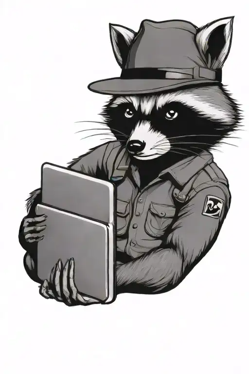 hacker racoon with computer  tattoo design idea