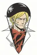 sanji one piece in helltaker style , no hands, 0 hands tattoo design idea