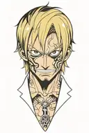 sanji one piece in helltaker style , no hands, 0 hands tattoo design idea