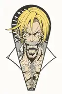sanji one piece in helltaker style , no hands, 0 hands tattoo design idea