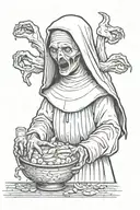 nun head being devoured by monster tattoo design idea