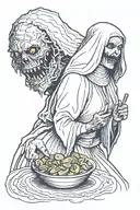 nun head being devoured by monster tattoo design idea