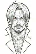 sanji one piece drawn in helltaker style , no hands, 0 hands tattoo design idea