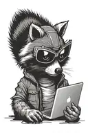 hacker racoon with computer  tattoo design idea