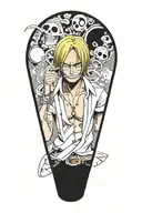 sanji one piece in a style , no hands, 0 hands, no face tattoos tattoo design idea