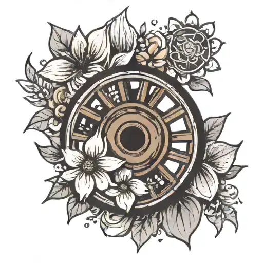 wagon wheel flower tattoo design idea