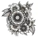 wagon wheel flower tattoo design idea