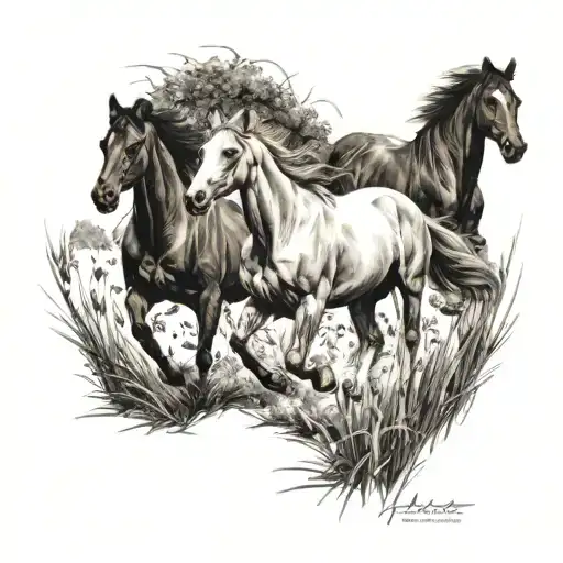 herd of horses running through grass tattoo design idea