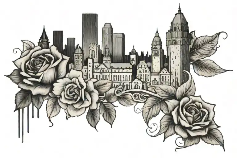 Lancaster City skyline with 717 in the middle and roses  tattoo design idea
