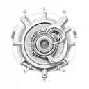 hand holding engine tattoo design idea