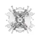 hand holding engine tattoo design idea