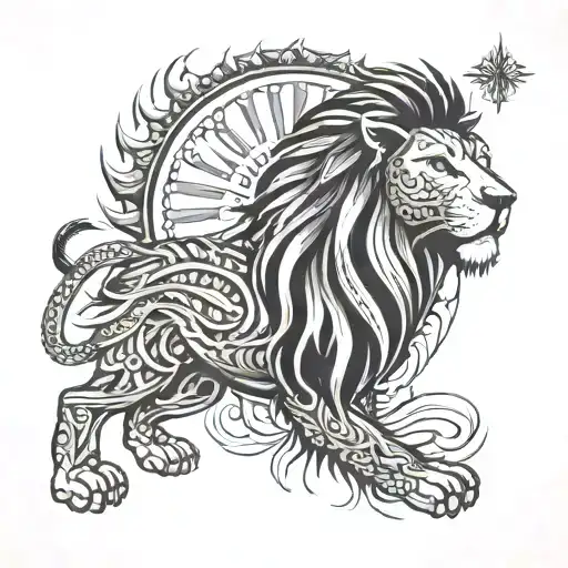 macedonian sun, Aleksander the Great and a lion surrounded tattoo design idea