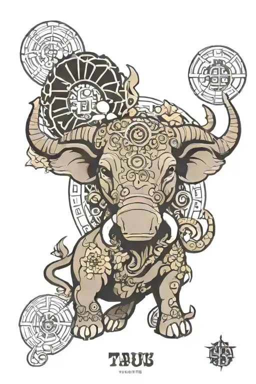 symbol of Taurus with attributes of wealth and earth elements and ruling planet of venus and a picture of the heirophant tattoo design idea