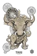 symbol of Taurus with attributes of wealth and earth elements and ruling planet of venus and a picture of the heirophant tattoo design idea