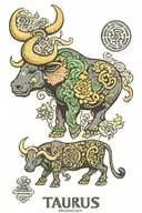 symbol of Taurus with attributes of wealth and earth elements and ruling planet of venus and a picture of the heirophant tattoo design idea