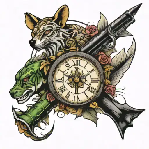 hunting fishing farming tattoo design idea