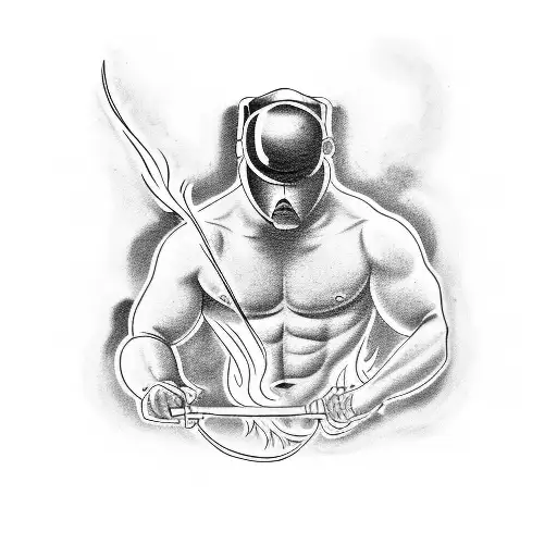 Design a sleeve tattoo depicting a scene of a fire fighter in action with a touch of gore tattoo design idea