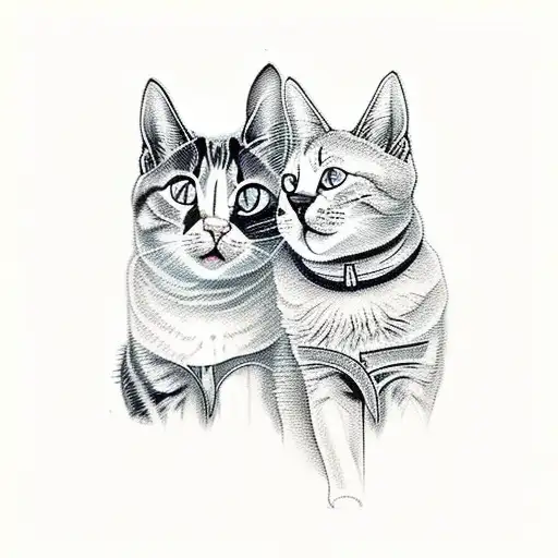 two cats sitting on a half moon tattoo design idea