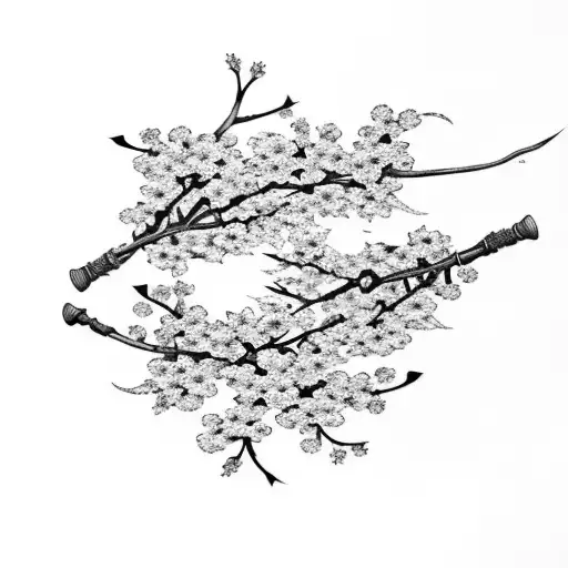 3 swords with cherry blossom branches tattoo design idea