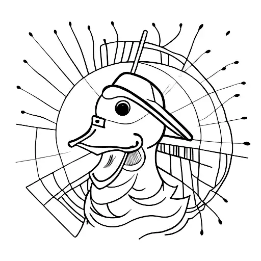 outline of duck with straw hat tattoo design idea