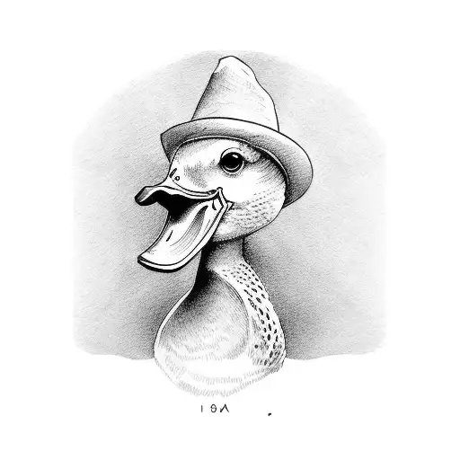 outline of duck with straw hat tattoo design idea