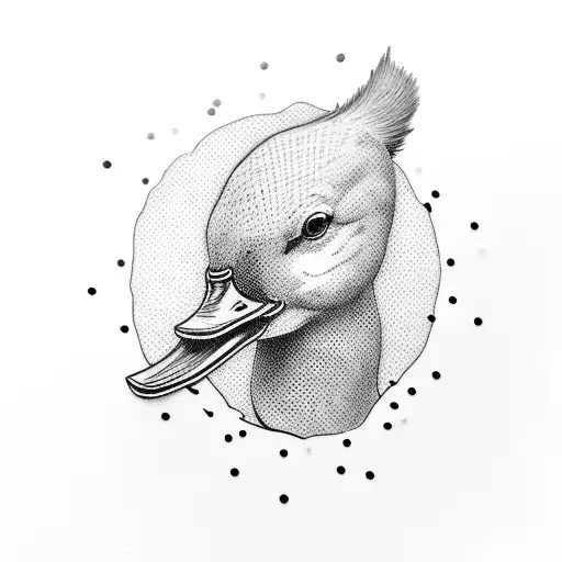 outline of duck with straw hat tattoo design idea