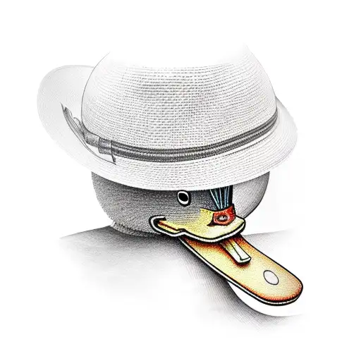 outline of duck with straw hat tattoo design idea