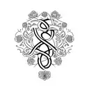 A monogram of your children's initials entwined with floral vines tattoo design idea